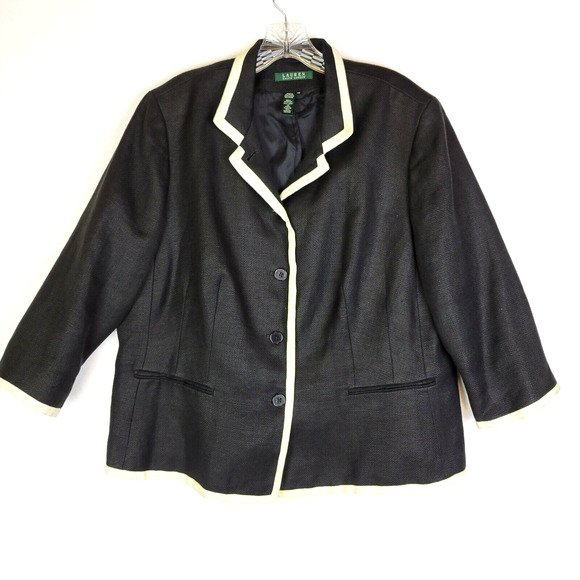 Lauren Ralph Lauren Jackets & Blazers - Lauren Ralph Lauren Womens Linen Pockets Blazer Size 14W Black Business Workwear